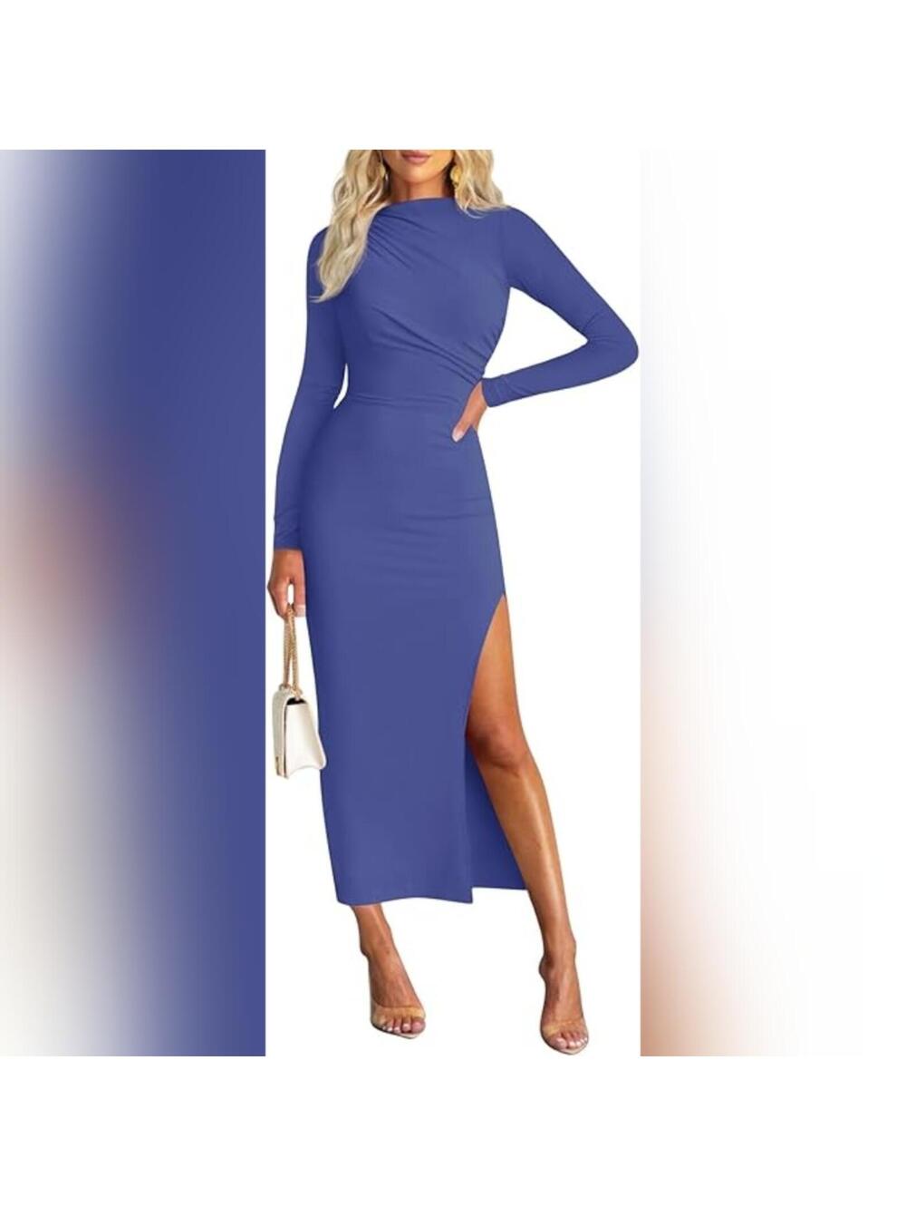 NWOT MIROL Long Sleeve Mock Neck Slit Ruched Casual Cocktail Dress, Small (6-8)